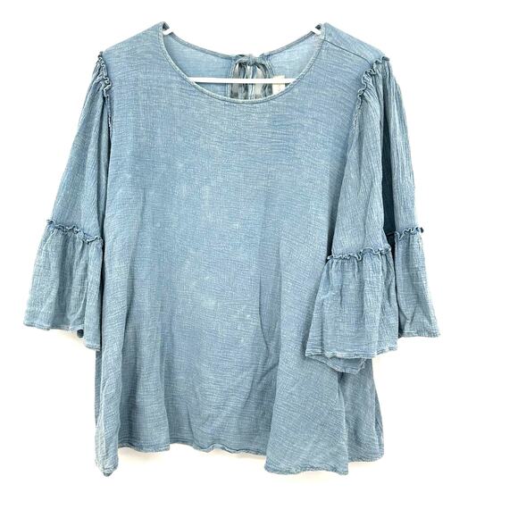 Altar'd State Tops - Altar'd State Size Large‎ Blouse Blue Ruffle Bell Sleeve Loose Cottagecore